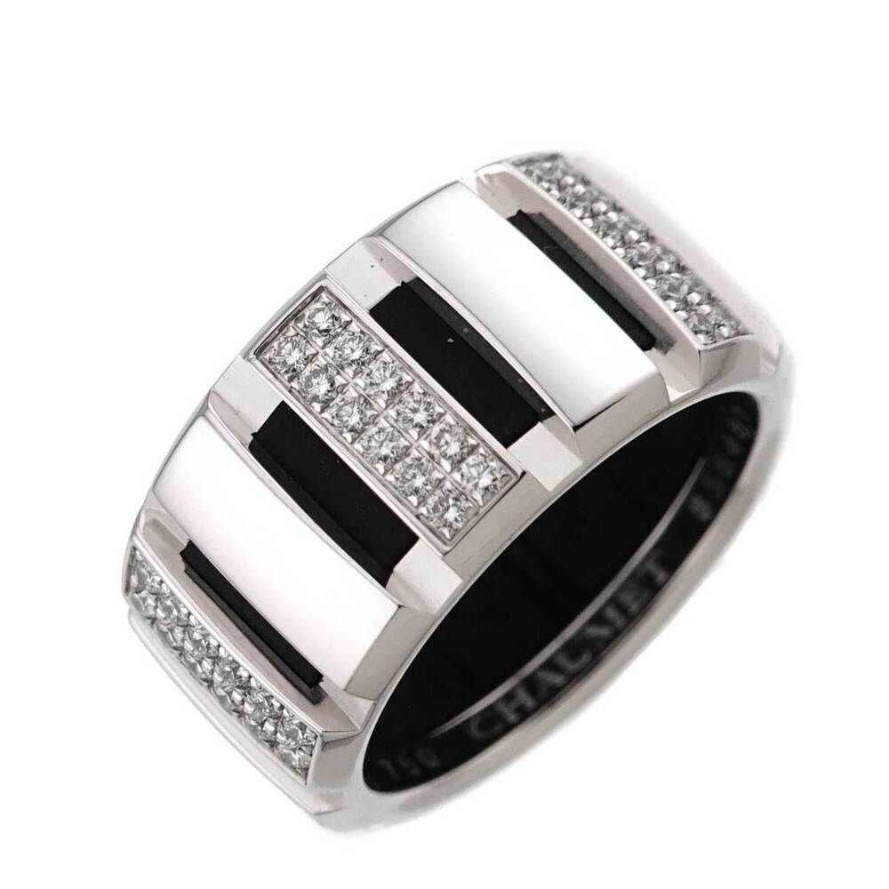 Chaumet Class One #52 Ring, Diamond, 18K WG White Gold 750, Rubber Strap